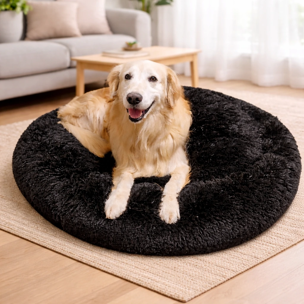 [PUFFCLEO100N] PUFF ANTIESTRES  PELO LARGO CLEO (Negro, 100cm)