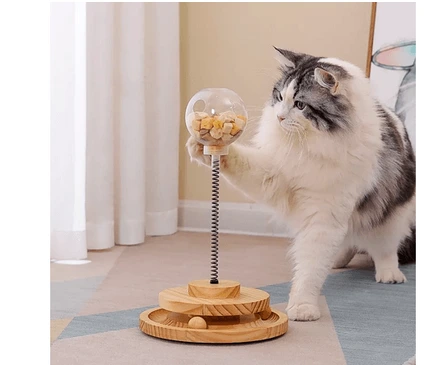 JUGUETE GATO DISPENSER DE ALIMENTO CON PELOTAS Y RESORTE