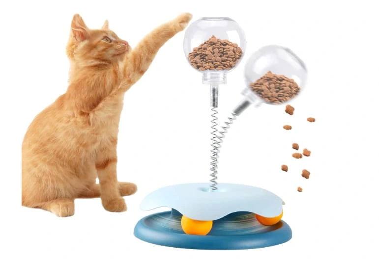 JUGUETE GATO INTERACTIVO DISPENSER DE ALIMENTO CON PELOTAS Y RESORTE