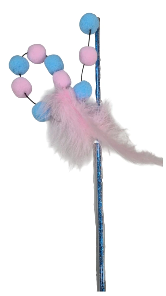 VARITA DE GATO BRILLOS, POMPONES Y PLUMON