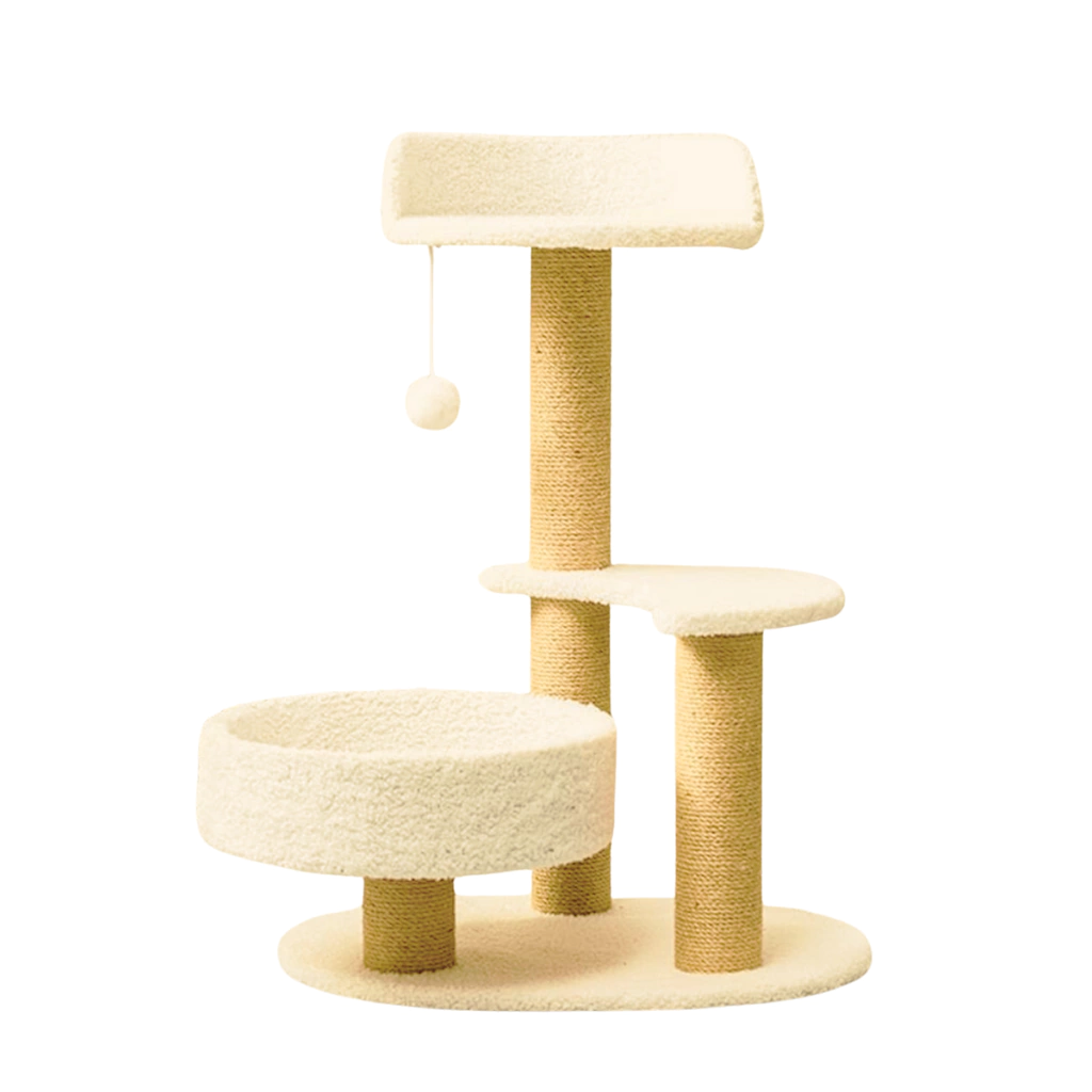 [25002] RASCADOR POSTE DOBLE 3 NIVELES BEIGE 40X30X70CM