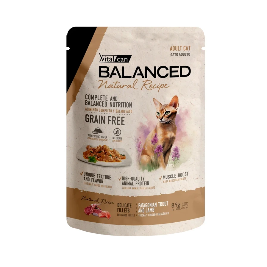 BALANCED POUCH GATO ADULTO TRUCHA Y CORDERO 85GR