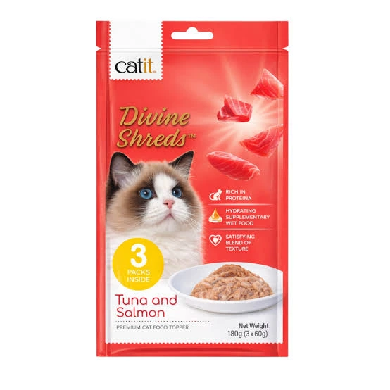 CATIT DIVINE SHREDS 180GR 3 SOBRES TUNA Y SALMON