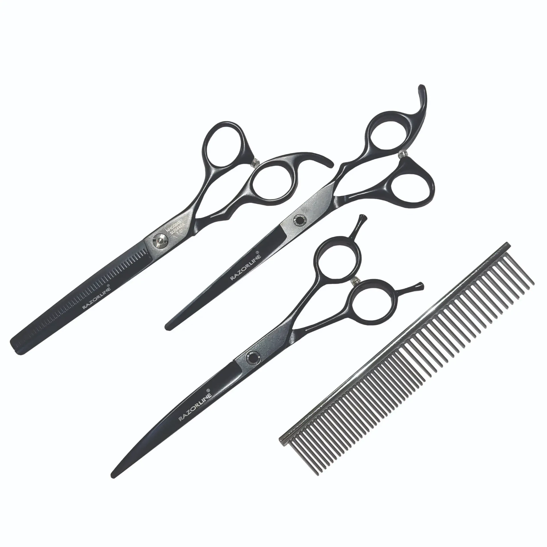 SET RAZORLINE 3 TIJERAS 7" (1 CURVA + 1 RECTA + 1 PULIR + 1 OIDOS CHICA + PEINE)