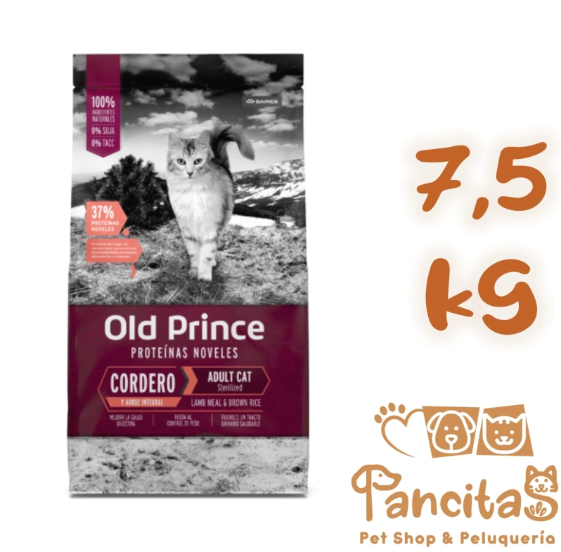 OLD PRINCE GATO STERILIZADO ADULTO DERMA CORDERO Y ARROZ SIN TACC 7,5KG