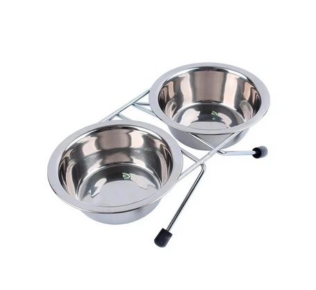 [24040] COMEDERO DOBLE ELEVADO ACERO INOX MINI (cajita)
