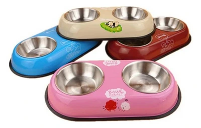 [24022] COMEDERO DOBLE ACERO INOX ESTAMPADO MEDIANO 12CM