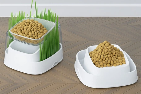 COMEDERO GATO 2 EN 1 CON HIERBA GATERA