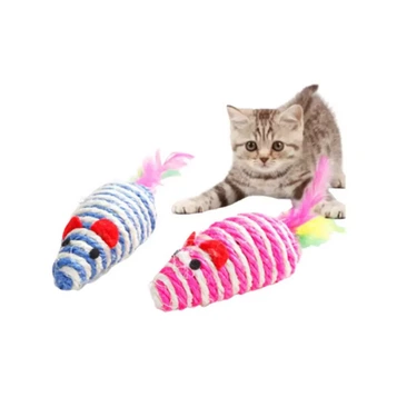 JUGUETE GATO / PELOTA CON PLUMA SISAL FORMA RATA