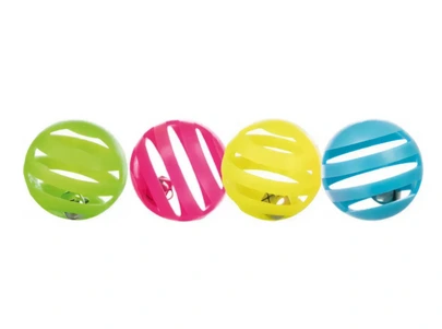 [24296] JUGUETE GATO / PELOTA HUECA COLORES CON CASCABEL PACK X4