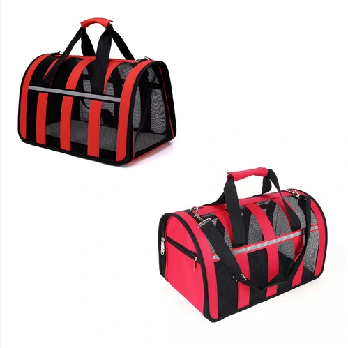 BOLSO TRANSPORTADOR CON MALLA TELA FRANJAS CHICO 35x24x25